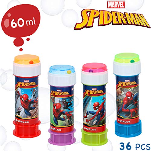 ColorBaby - Pack 36 pomperos, pompero Spiderman, 60 ml, pomperos para niños, bote pompas de jabón, regalo para niños, juguete burbujas jabón, pompero comunión