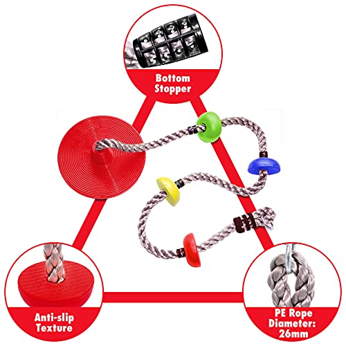 Columpio Jardin Exterior, Cuerda de Escalada y Columpio para Niños, Longitud 2 m y Carga 200 kg, con Nudos, Soporte para Pies, Columpio de Escalada para Exteriores, Interiores, Patio, Parque de Juegos