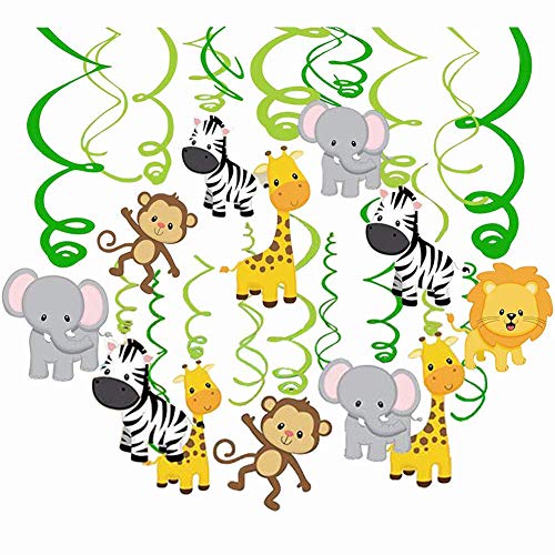 Comius 30 Piezas Salvaje Selva Animal Colgar Decoraciones, Remolino Adornos de espirales para Niños Cumpleaños Fiesta