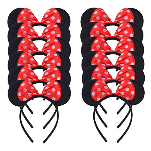 Conjunto de 12 Rojo Diademas para cumpleaños Fiestas de Halloween Mamá Niños Niñas Accesorios para el cabello Sombrero de orejas de ratón precioso Decoraciones (Rojo)