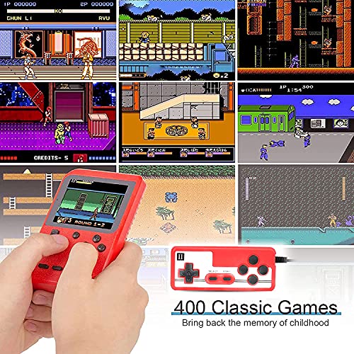 Consola de juego de mano, mini máquinas arcade integradas 400 juegos clásicos de FC clásicos, videojuegos portátiles de mano para niños y adultos, Gameboy consola Box soporte TV salida (rojo)