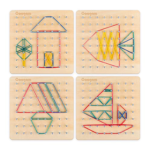 Coogam Geoboard de Madera con Tarjetas de Actividad y Bandas de Goma - 8x8 Geometría Geoboard Montessori Rompecabezas de Formas Inspire la Imaginación y Creatividad de Los Niños