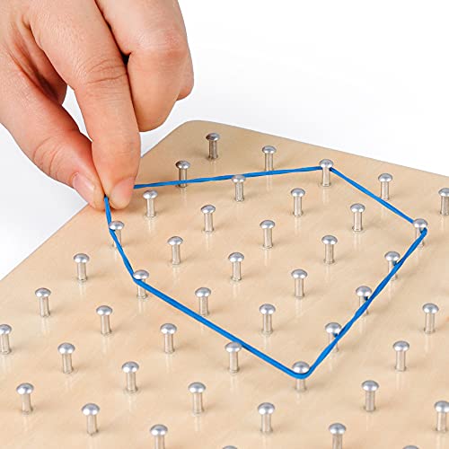 Coogam Geoboard de Madera con Tarjetas de Actividad y Bandas de Goma - 8x8 Geometría Geoboard Montessori Rompecabezas de Formas Inspire la Imaginación y Creatividad de Los Niños