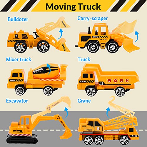 COOJOMMY 7 Coches de Juguetes con Mapa y Señales de Tráfico, Camión de Juguetes para Niños, Vehículos de Construcción, Regalo para 3 4 5 6 Años