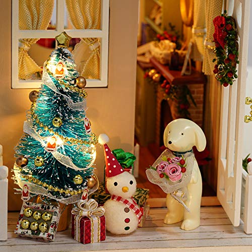 Cornesty Kit de Casa de Muñecas en Miniatura de Navidad DIY Kit de Sala de Casa de Madera 3D Realista Mini con Muebles Luces LED Decoración de Navidad del Día del Niño