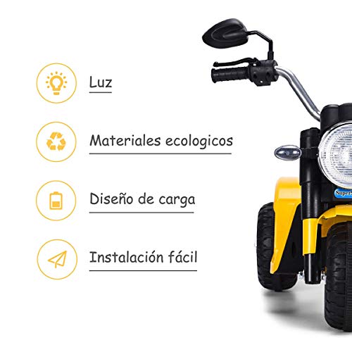 COSTWAY Correpasillos Moto Eléctrico Infantil con Batería de 6V Mini Vehículos Eléctricos para Niños Juguete 57x72x56 Centímetros (Amarillo)