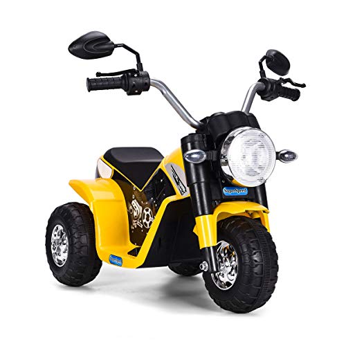 COSTWAY Correpasillos Moto Eléctrico Infantil con Batería de 6V Mini Vehículos Eléctricos para Niños Juguete 57x72x56 Centímetros (Amarillo)