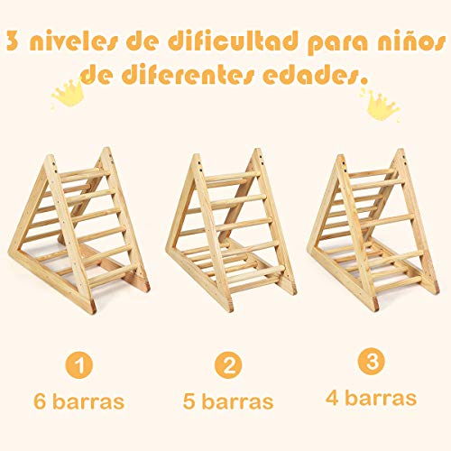 COSTWAY Triángulo de Escalonado de Madera Escalera de Juego para Niños Pequeños a Partir de 3 Años para Dormitorio Sala de Estar