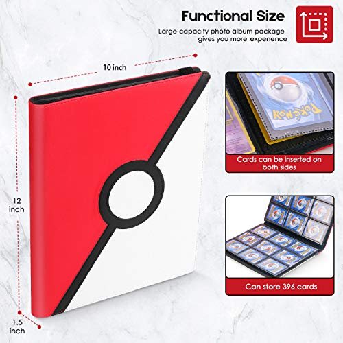 Cpano Card Holder Book Estuche para Pokemon Trading Carsd, Tiene Capacidad para hasta 396 Tarjetas. Carpeta de álbum de Titular Compatible con 22 páginas Premium de 18 Bolsillos (Rojo Blanco)