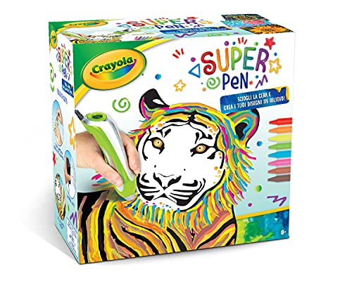 CRAYOLA- Super Pen Tigre – Cera para derretir y Crear Dibujos en Relieve, Actividades Creativas y Regalos para niños a Partir de 8 años, Color Plata/Verde (25-0395)