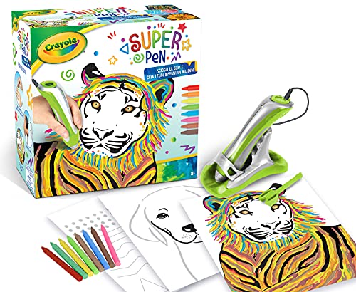 CRAYOLA- Super Pen Tigre – Cera para derretir y Crear Dibujos en Relieve, Actividades Creativas y Regalos para niños a Partir de 8 años, Color Plata/Verde (25-0395)