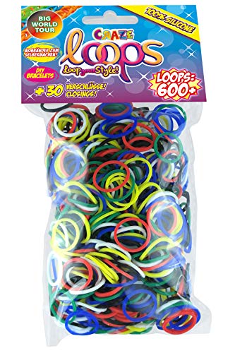 CRAZE Loops 600er Knüpfringe Bunt Silikonringe Armband Silikon Bänder Gummi Mega US-Trend 50973 50973-Anillos de Silicona para Pulsera (600 Unidades), Multicolor, Mezcla de Colores