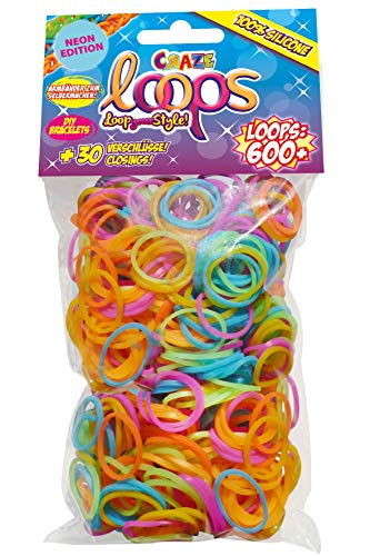 CRAZE Loops 600er Knüpfringe Bunt Silikonringe Armband Silikon Bänder Gummi Mega US-Trend 50973 50973-Anillos de Silicona para Pulsera (600 Unidades), Multicolor, Mezcla de Colores