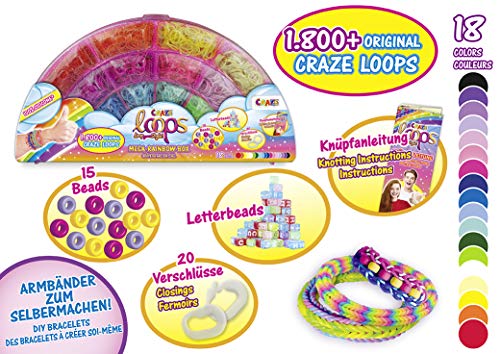 CRAZE Loops Mega Rainbow 1800+ Box Letter Beads Knüpfringe INKL. Perlen ALU Häkelnadel und viel Zubehör 20845 Anillos para Nudos (Incluye Perlas de Aluminio y Muchos Accesorios), Color carbón