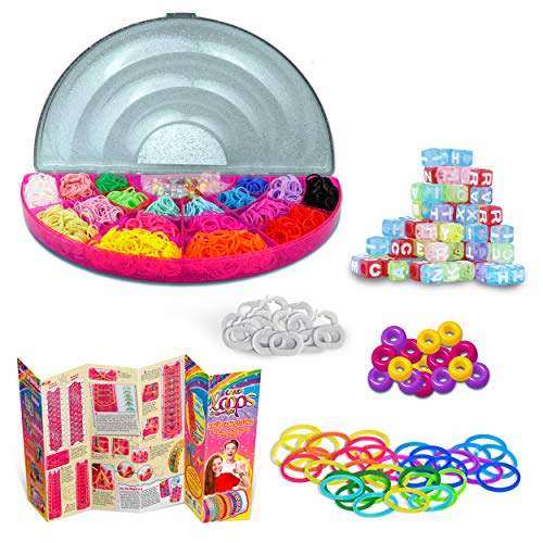 CRAZE Loops Mega Rainbow 1800+ Box Letter Beads Knüpfringe INKL. Perlen ALU Häkelnadel und viel Zubehör 20845 Anillos para Nudos (Incluye Perlas de Aluminio y Muchos Accesorios), Color carbón