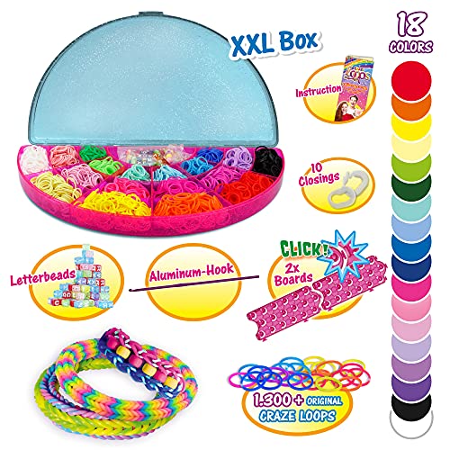 CRAZE Rainbow Studio 32831 - Juego Completo de Anillos de Silicona para Hacer Ganchillo y Pulsera en Caja de Almacenamiento, diseño de arcoíris