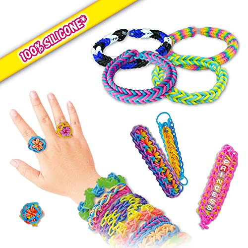 CRAZE Rainbow Studio 32831 - Juego Completo de Anillos de Silicona para Hacer Ganchillo y Pulsera en Caja de Almacenamiento, diseño de arcoíris