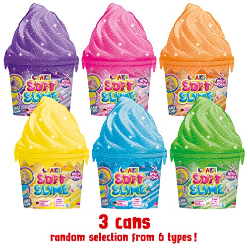 CRAZE Soft Slime 31063 - Juego de 3 Botes de plastilina aromática con Purpurina y esponjosa en Lata para Mezclar, Incluye Accesorios DIY, Multicolor