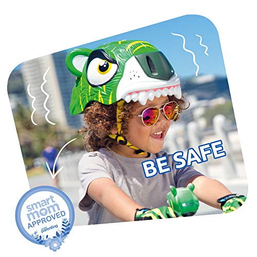 Crazy Safety Casco de bicicleta para niños | casco de bicicleta para niños pequeños, niños y niñas | para andar, patinete, monopatín y bicicleta | casco de bicicleta para niños (Green Tiger)