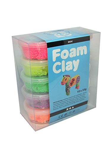 Crear artesanías Clay de espuma 100263 Mosta de amasado secado por aire para niños y adultos, Peso 35G, Ordenado, 10 piezas