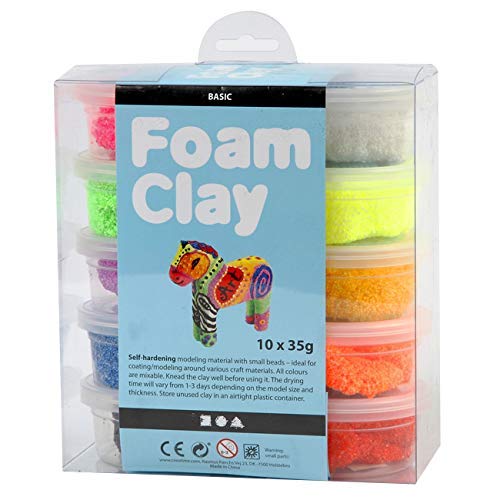 Crear artesanías Clay de espuma 100263 Mosta de amasado secado por aire para niños y adultos, Peso 35G, Ordenado, 10 piezas