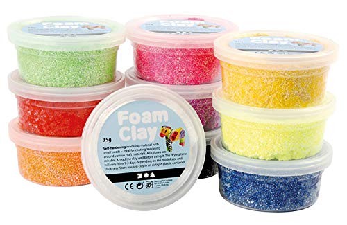 Crear artesanías Clay de espuma 100263 Mosta de amasado secado por aire para niños y adultos, Peso 35G, Ordenado, 10 piezas