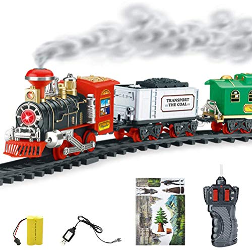 Cricia Juego de Trenes eléctricos para niños, Tren de Juguete, Locomotora eléctrica a Control Remoto, Tren navideño clásico para niños, Tren de Vapor con música y luz