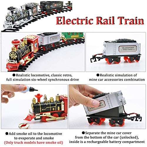 Cricia Juego de Trenes eléctricos para niños, Tren de Juguete, Locomotora eléctrica a Control Remoto, Tren navideño clásico para niños, Tren de Vapor con música y luz