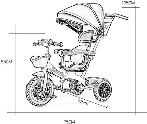 Cuatro en uno Triciclo multifunción Infantil, Silla de Paseo con Parasol, Bicicletas, Marco de Acero de Alto Carbono |Goma de Titanio de Ruedas vacío |Asiento Giratorio bidireccional, Color: Azul