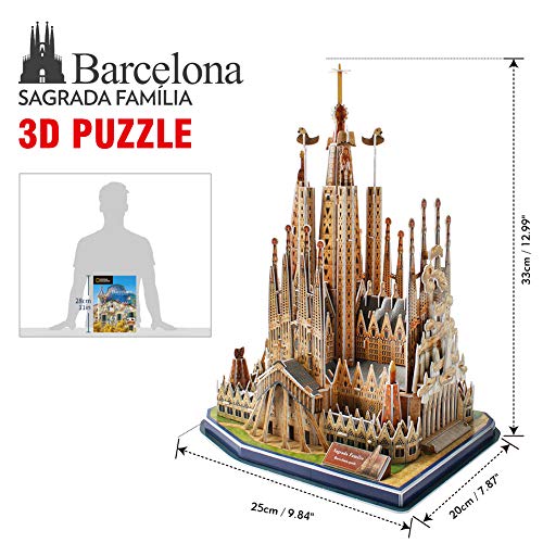 CubicFun National Geographic Puzzle 3D España Barcelona Sagrada Familia Kit de Gaudí Rompecabezas 3D Modelo Arquitectónico con Folleto de Regalo para Adults y Niños, 184 Piezas