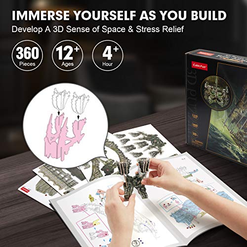 CubicFun Puzzle 3D LED Flying Dutchman Barco Pirata Maquetas para Construir Adultos, Maquetas de Barcos Fantasma de Iluminación Verde Puzzles 3D Kits de Construcción para Adultos Niños 14+, 360 Piezas