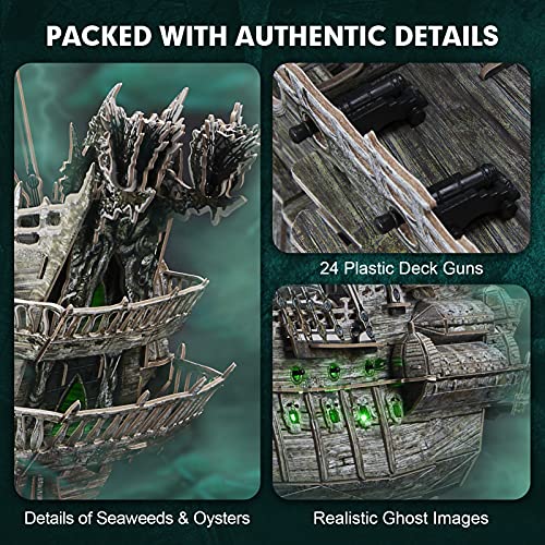 CubicFun Puzzle 3D LED Flying Dutchman Barco Pirata Maquetas para Construir Adultos, Maquetas de Barcos Fantasma de Iluminación Verde Puzzles 3D Kits de Construcción para Adultos Niños 14+, 360 Piezas