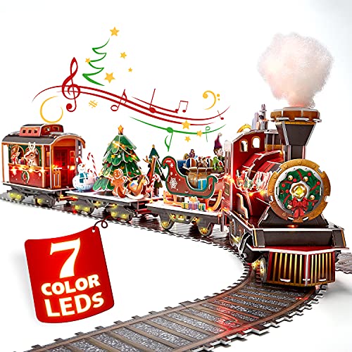 CubicFun Puzzle 3D Tren de Navidad con Luces de Colores y Sonido Navidad Decoración Casa Única Juguetes de Tren Navidad Regalos Navidad para Niños Juego Familiar, 218 Piezas