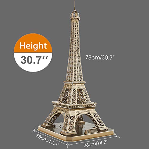 CubicFun Rompecabezas 3D Francia LED Arquitectura Modelo Kits de Construcción Puzzles 3D para Adultos, DIY Papercraft Lighting Paris Eiffel Tower Regalo de Decoración Juego de Juguete, 82 Piezas