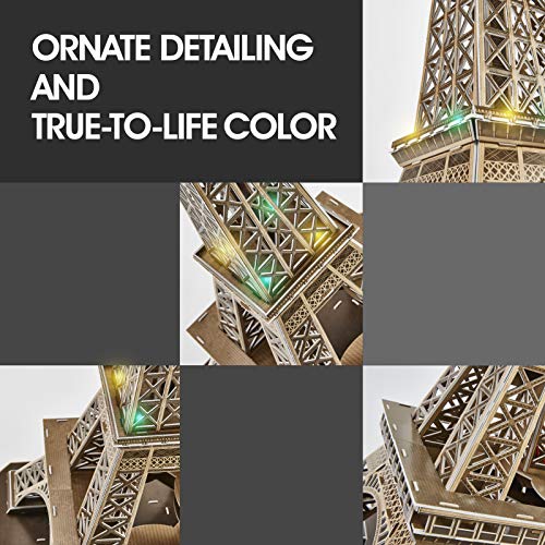 CubicFun Rompecabezas 3D Francia LED Arquitectura Modelo Kits de Construcción Puzzles 3D para Adultos, DIY Papercraft Lighting Paris Eiffel Tower Regalo de Decoración Juego de Juguete, 82 Piezas