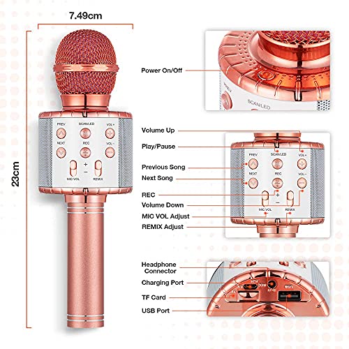 Cvozo Micrófono Karaoke Bluetooth, Microfono Inalámbrico Karaoke Portátil con Altavoz para Niños Canta Partido Musica, Compatible con Android/iOS PC, AUX o Teléfono Inteligente