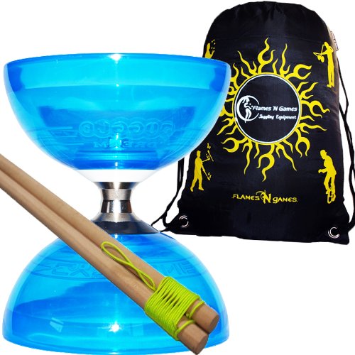 Cyclone QUARTZ PRO - Set de diábolo (6 variantes de colores) con rodamiento de bolas, juego de triple almacenamiento + palos de madera, cuerda para diábolo y bolsa de viaje), color azul