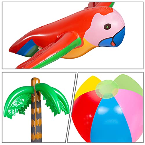 Czemo 9 PCS Inflables Palmeras Flamingo Juguetes de Playa Volando Loro Delfín para la Decoración del Partido Playa Hawaii Luau Party Decoración Fondo Natación Juguetes - con Bomba de Aire