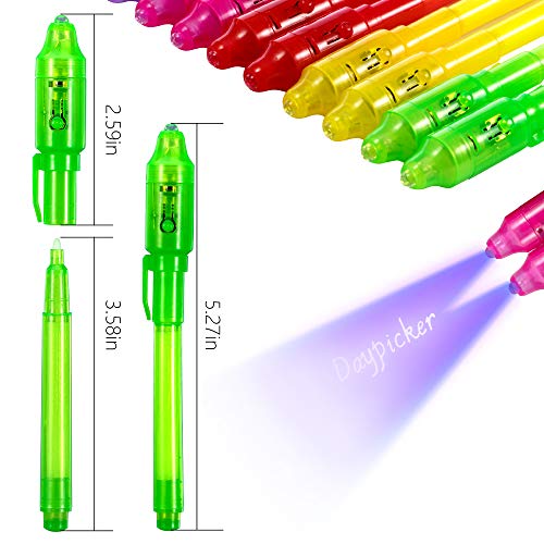 DAYPICKER 14 Paquetes Bolígrafo de Tinta Invisible, lápiz espía con rotulador mágico de luz UV para Mensajes Secretos y Fiestas Magic Marker para Dibujar una Actividad Divertida