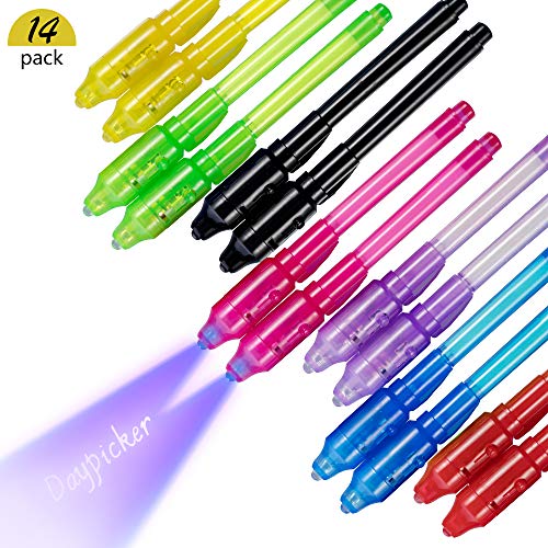 DAYPICKER 14 Paquetes Bolígrafo de Tinta Invisible, lápiz espía con rotulador mágico de luz UV para Mensajes Secretos y Fiestas Magic Marker para Dibujar una Actividad Divertida