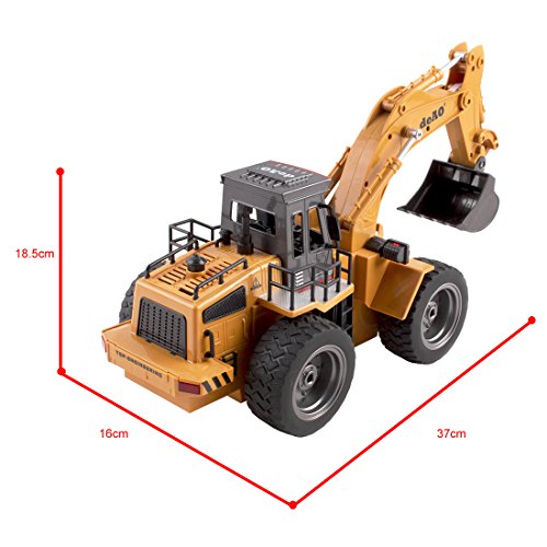 deAO Camión de Construcción RC Profesional Funcion Completa de 6 Canales Excavaroda Teledirigida Todo Terreno con Pala de Metal 2.4GHz