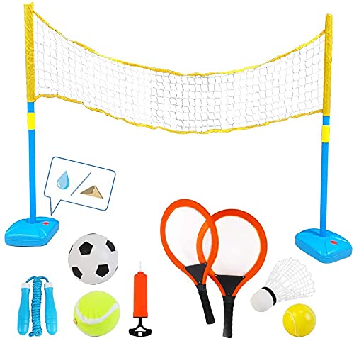 deAO Deportes 5 en 1 Conjunto para Tenis, Bádminton y Squash Set Juegos de Deporte Infantil Incluye Raquetas, Pelotas y Red