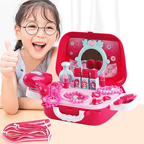 deAO Estuche de Maquillaje y Joyería de Juguete Playset en Maletín Bolso de Mano con Accesorios Incluidos (Cofre Maletín)