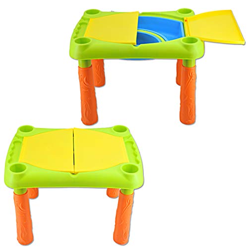 deAO Hong XING Mesa para Agua y Arena con Compartimento Doble y Tapas Mesita de Juegos y Actividades Infantiles al Exterior Incluye Accesorios y Moldes