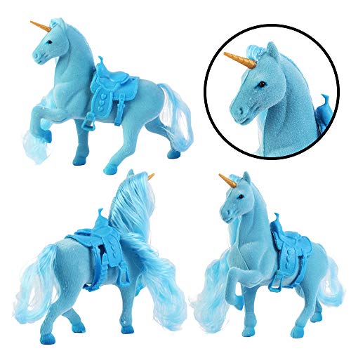 deAO Unicornios Mágicos Conjunto de 3 Unicornios Variados, Espejo, Peine y Accesorios para el Cabello – Conjunto Adicional para Juegos de Muñecas