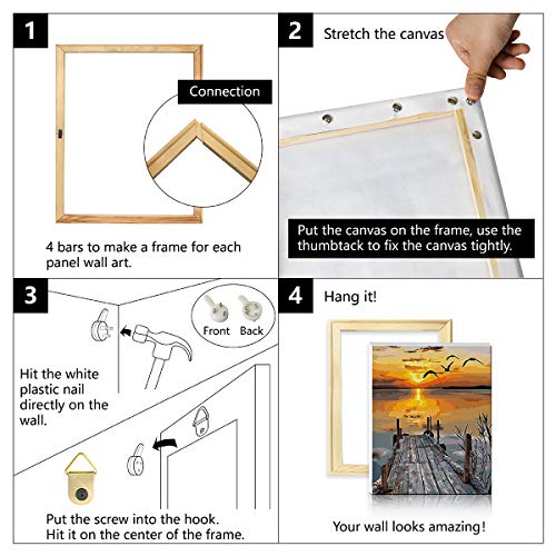 decalmile Pintura por Números de Kits DIY Pinturas al Óleo Pintura Acrílica para Adultos Principiantes Puesta de Sol Mar Puente de Madera 16"X 20" (40 x 50 cm, con Marco de Madera)