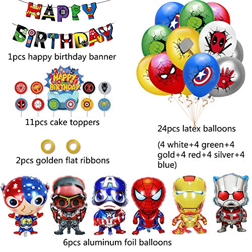 Decoracion Cumpleaños Superheroes Globos de Superhéroe Feliz Cumpleaños del Pancarta Superheroes Adornos de Pastel Superhéroe Marvel Cumpleaños Decoracion