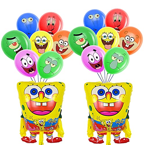 Decoración de Cumpleaños Bob Esponja Cumpleaños Globos 16 Piezas Globos de Papel de Aluminio para Niños Decoraciones de Fiestas temáticas Spongebob