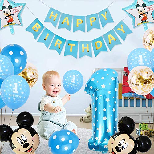 Decoración de la Fiesta de cumpleaños de Minnie Mouse, FANDE Mickey Globos para Fiestas de Cumpleaños Decoraciones de Mickey Mouse (Azul)