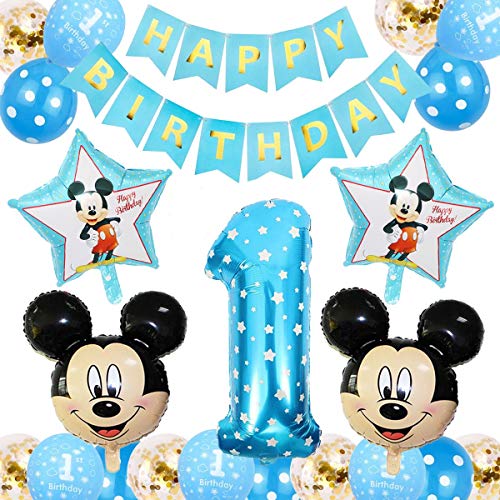 Decoración de la Fiesta de cumpleaños de Minnie Mouse, FANDE Mickey Globos para Fiestas de Cumpleaños Decoraciones de Mickey Mouse (Azul)